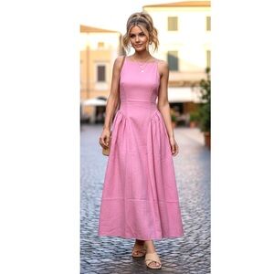 Aveloria Pink Drop Waist Maxi Dress Pleated Skirt Square Neck Size S Small US 4